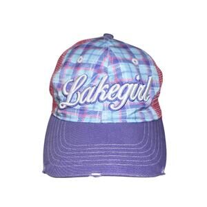 Lakegirl Pink and Purple Plaid Mesh Trucker Baseball Cap Distressed